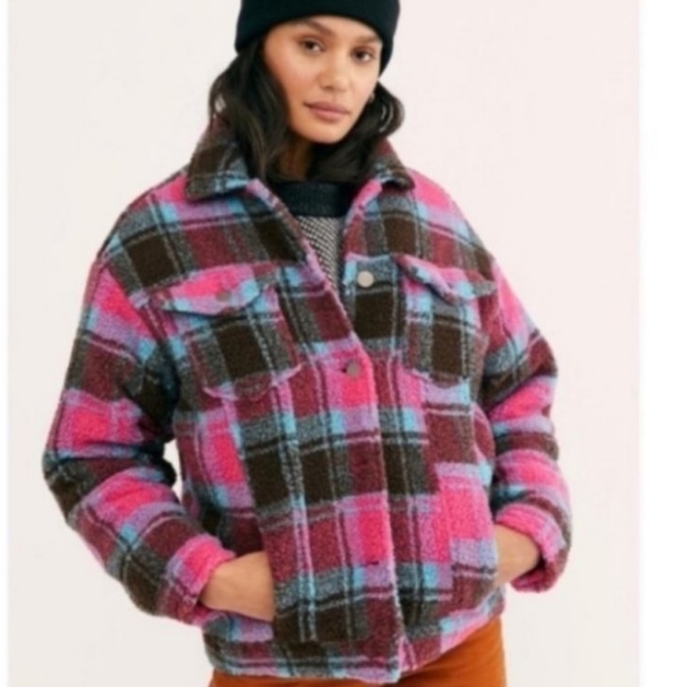 APPARIS teddy jacket short coat plaid pink blue
